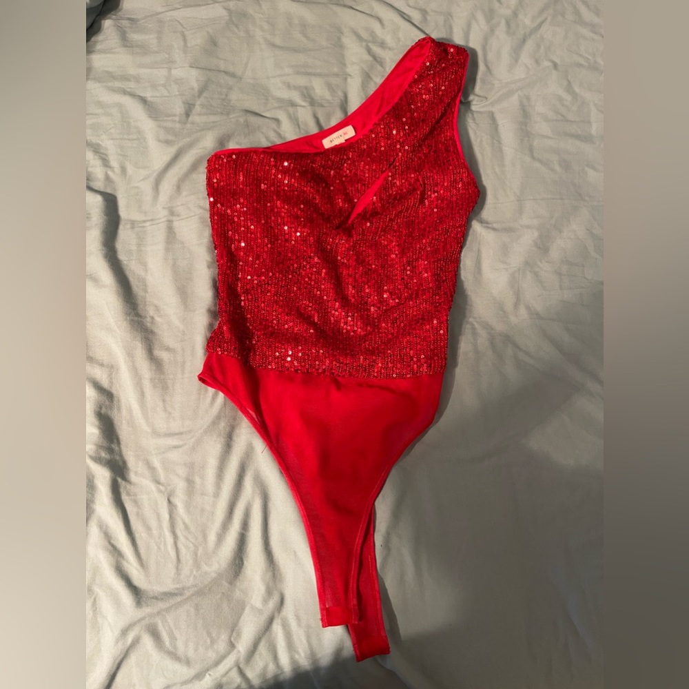 Red sequin body suit